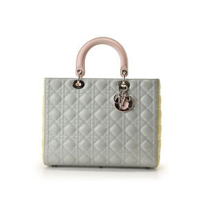 Dior Christian Lady Cannage Tricolore Pink Yellow Blue Lambskin